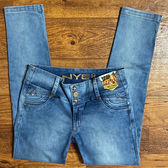 NYE • Size 14 • Denim Blue W/ Multi-Colors Braided • Gold/Diamond Studded •Jeans - Picture 5 of 12